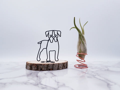 Wire sculpture of boxer dog