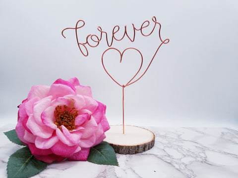 'Forever' wire cake topper with heart