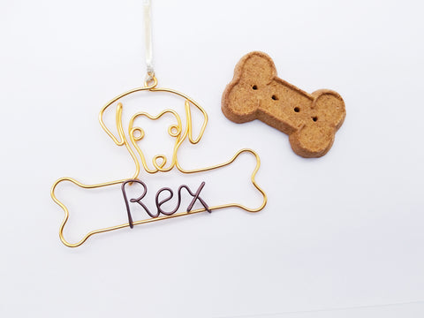 Wire golden retriever ornament / name sign with bone
