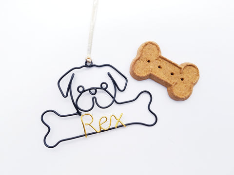 Wire pug ornament / name sign with bone