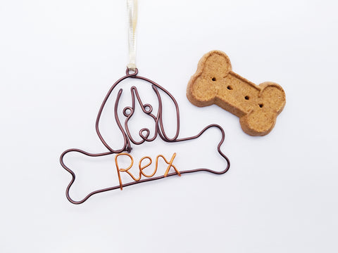 Wire beagle ornament / name sign with bone