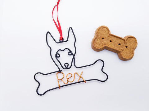 Wire German Shepherd ornament / name sign with bone