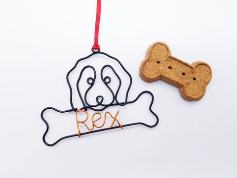 Wire goldendoodle / labradoodle ornament / name sign with bone