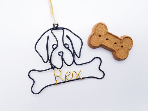 Wire St. Bernard ornament / name sign with bone