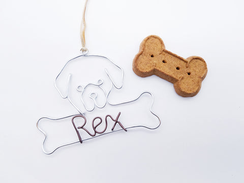Wire great Pyrenees ornament / name sign with bone